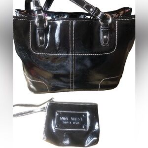 NWOT - 2pc Nine West Patent Faux Leather Bag & Wristlet